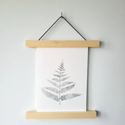 Foto van een monoprint op A5-formaat van een varenblad